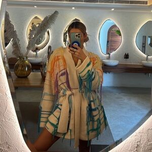 Canessa rainbow fringe cashmere blend cardigan coat
